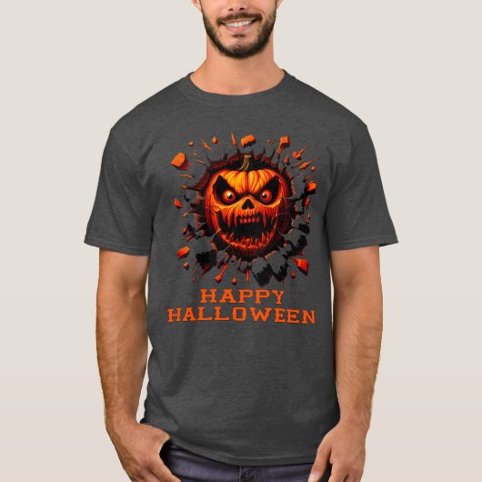 Happy Halloween Pumpkin Smashing Through T-Shirt Tシャツ (正面)