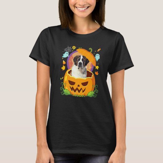 Happy Halloween Pumpkin St Bernard Dog Witch Cute  Tシャツ (正面)