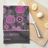 Happy Halloween Purple Pumpkin Family Name キッチンタオル (四つ折り)