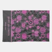 Happy Halloween Purple Pumpkin Family Name キッチンタオル (横)