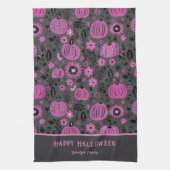 Happy Halloween Purple Pumpkin Family Name キッチンタオル (縦)