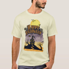 Happy Halloween Purple Sunset Haunted House Design Tシャツ