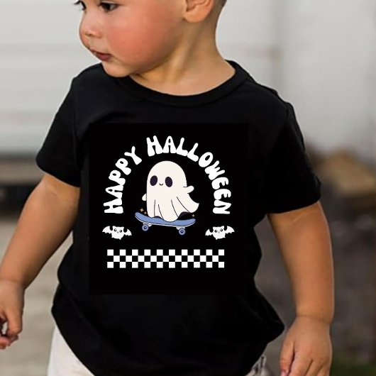 Happy Halloween Skater Ghost Toddler Boy  ベビーTシャツ