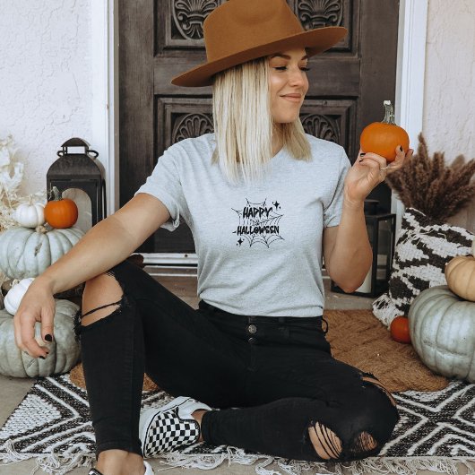 Happy Halloween Spider Cobweb Quote T-Shirt Tシャツ