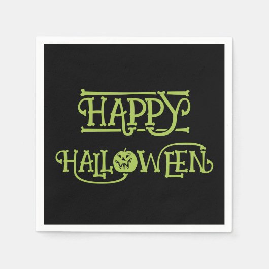 Happy Halloween | Spooky Black & Green Lettering スタンダードカクテルナプキン (正面)