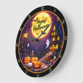 Happy Halloween Spooky Haunted House ラージ壁時計 (傾斜)