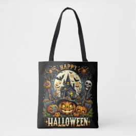 Happy Halloween Spooky Haunted House & Pumpkins トートバッグ