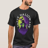 Happy Halloween Spooky Witch and Vampire Bat in Fu Tシャツ (正面)