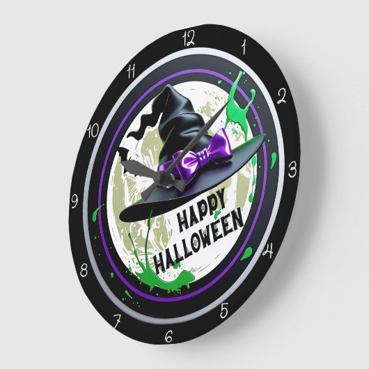 Happy Halloween Witch ラージ壁時計 (傾斜)
