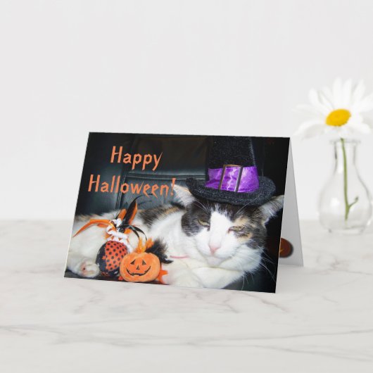 Happy Halloween Witch Cat Card カード (小さな植物)