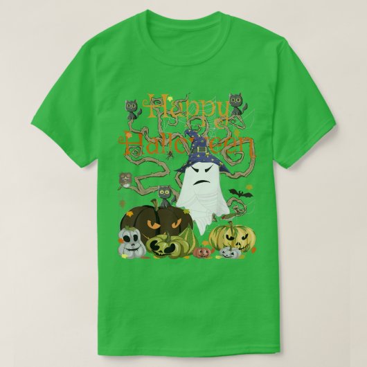 Happy Halloween Witch Ghost JackOLantern Pumpkin M Tシャツ (デザイン正面)