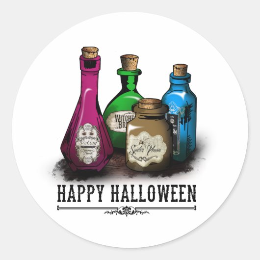 Happy Halloween! Witch Potion Bottles ラウンドシール (正面)