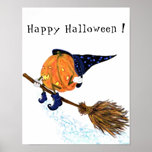 Happy Halloween Witch Pumpkin Flying Broom - Funny ポスター (正面)