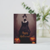 Happy Halloween with a witch in Gothic dress. ポストカード (スタンド正面)