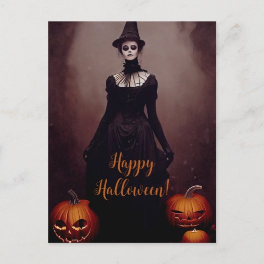 Happy Halloween with a witch in Gothic dress. ポストカード (正面)