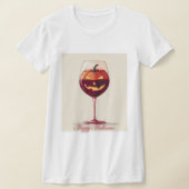 Happy Hallowine – Pumpkin Wine Glass Illustration Tシャツ (レイダウン)