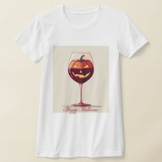 Happy Hallowine – Pumpkin Wine Glass Illustration Tシャツ (レイダウン)