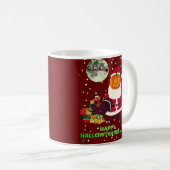 「HAPPY HALLOWTHANKSMAS」ホリデーパおもしろいーティギフト コーヒーマグカップ (正面右)