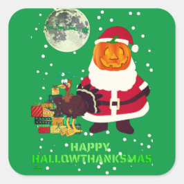 「HAPPY HALLOWTHANKSMAS」ホリデーパおもしろいーティギフト スクエアシール