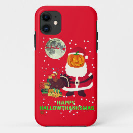 「HAPPY HALLOWTHANKSMAS」ホリデーパおもしろいーティギフト iPhone 11 ケース