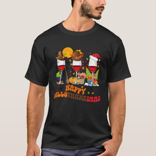 Happy Halothanksmas Wine Glasses Drinking  Christm Tシャツ (正面)