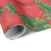 Happy Hand Drawn Monstera Red座標 ラッピングペーパー (ロールコーナー)