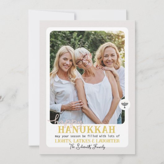HAPPY HANNUKAHシンプル（ユダヤ教）メノラー写真 シーズンカード (正面)