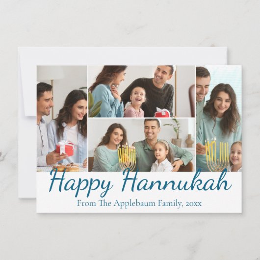 happy hannukah, 4枚の写真コラスタイリッシュー シーズンカード (正面)
