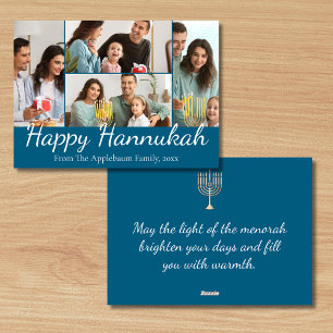 happy hannukah, 4枚の写真コラージュ青と白 シーズンカード