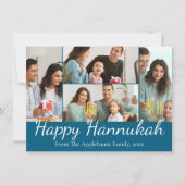 happy hannukah, 4枚の写真コラージュ青と白 シーズンカード (正面)