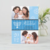 Happy Hannukkahブルーストライプ（ユダヤ教）メノラー写真カード シーズンカード (スタンド正面)