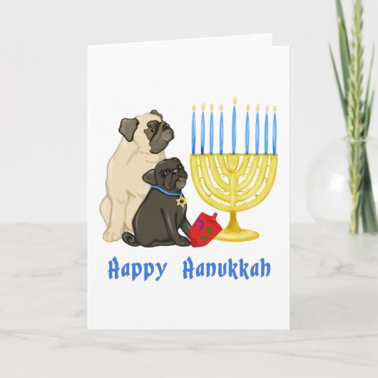 Happy Hanukah Pugsとカスタマイズ可能な(ユダヤ教)メノラーカード シーズンカード (正面)
