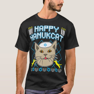 Happy Hanukcat  Jewish Cat Ugly Christmas Sweater  Tシャツ