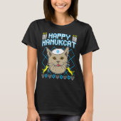 Happy Hanukcat  Jewish Cat Ugly Christmas Sweater Tシャツ (正面)