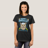 Happy Hanukcat Jewish Cat Ugly Christmas Sweater Tシャツ (正面フル)