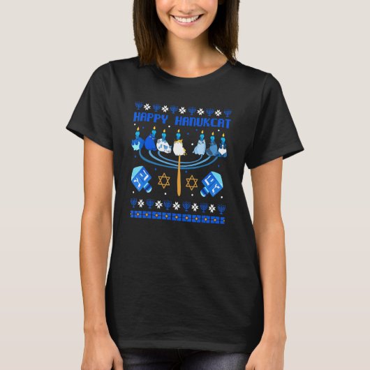 Happy Hanukcat Ugly Hanukkah Cat Chanukah Jewish U Tシャツ (正面)