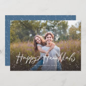 Happy Hanukkahスクリプト雪写真 シーズンカード (正面/裏面)