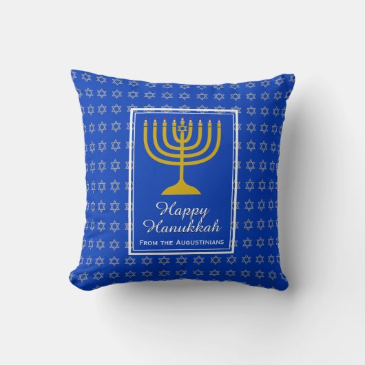 HAPPY HANUKKAHスターデビッドパーソナライズされたリトルブルー クッション (正面)