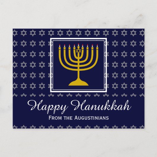 HAPPY HANUKKAHスター・オブ・デイビッドパーソナライズされた(ユダヤ教)メノラー シーズンポストカード (正面)