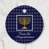 HAPPY HANUKKAHスター・オブ・デイビッドパーソナライズされた（ユダヤ教）メノラー フェイバータグ (裏面)