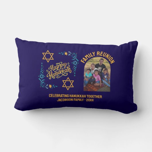 HAPPY HANUKKAHハヌカー(ユダヤ教の祭り)カスタム写真 ランバークッション (裏面)