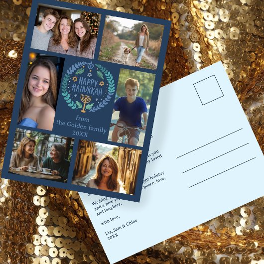 HAPPY HANUKKAHハンドドローカスタムド6フォトホリデー ポストカード