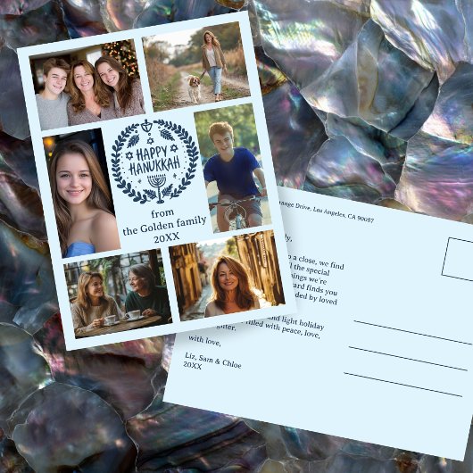 HAPPY HANUKKAHハンドドローカスタムド6フォトホリデー ポストカード