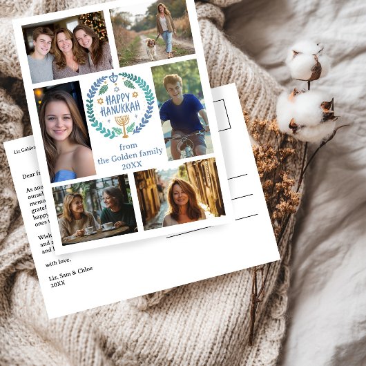 HAPPY HANUKKAHハンドドローカスタムド6フォトホリデー ポストカード