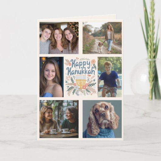 HAPPY HANUKKAHハンドドローカスタムド6枚フォトフォールディング シーズンカード (正面)