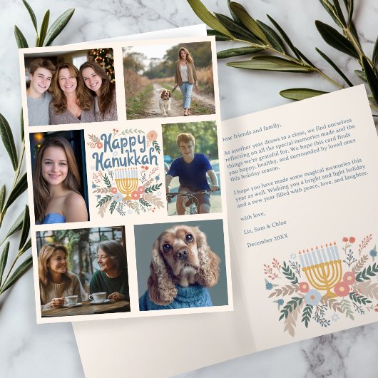 HAPPY HANUKKAHハンドドローカスタムド6枚フォトフォールディング シーズンカード