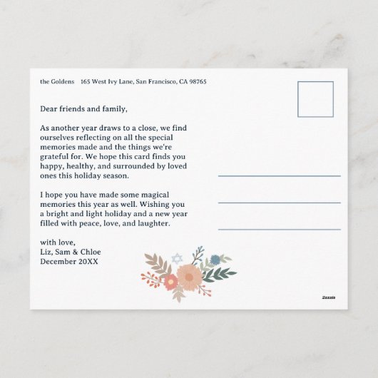 HAPPY HANUKKAHハンドドローカスタムド6枚 シーズンポストカード (裏面)