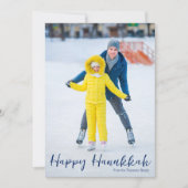 Happy Hanukkah写真トレンディーVertical Blue Script シーズンカード (正面)