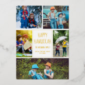 Happy Hanukkah写真モダンコラージュエレガント金ゴールド 箔シーズンカード (正面)