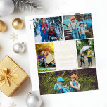 Happy Hanukkah写真モダンコラージュエレガント金ゴールド 箔シーズンポストカード<br><div class="desc">この可愛いトレンディーハッピーハヌカー金ゴールドフォイルはがきには、白い背景にモダンタイポグラフィと5枚の家族写真のレイアウトがエレガントある。この美しいユダヤ人の写真の休日はがきは、メッセージと家族の名前を囲むあなた自身の写真のコラージュを特徴とする。</div>